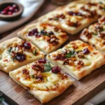 Crispy Flatbread with Brie, Cranberries & Toasted Walnuts with a Hot Honey Drizzle