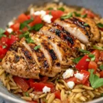 Easy Balsamic Glazed Chicken & Orzo with Feta & Roasted Red Peppers