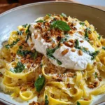 Creamy Lemon & Burrata Tagliatelle with Crispy Pine Nuts