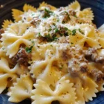 Garlic Parmesan Bowtie Pasta with Creamy Beef
