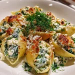 Greek Stuffed Shells with Spinach, Feta & Lemon Cream