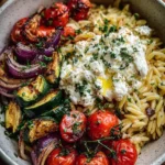 Warm Orzo Bowl with Feta, Roasted Veggies & Honey-Citrus Drizzle